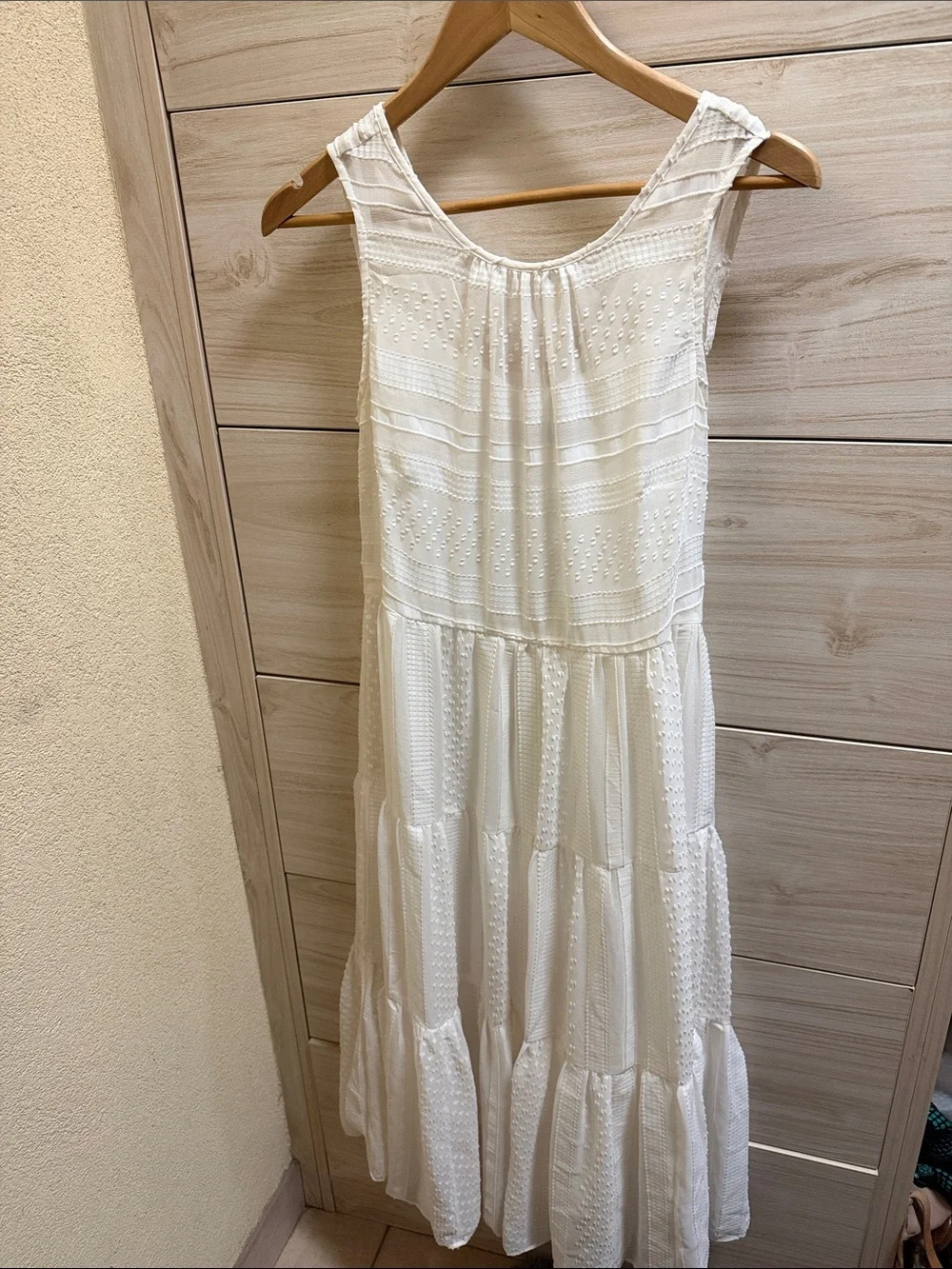 J. Crew White Sleeveless Midi Dress with Textured Dot Detail Size S #010